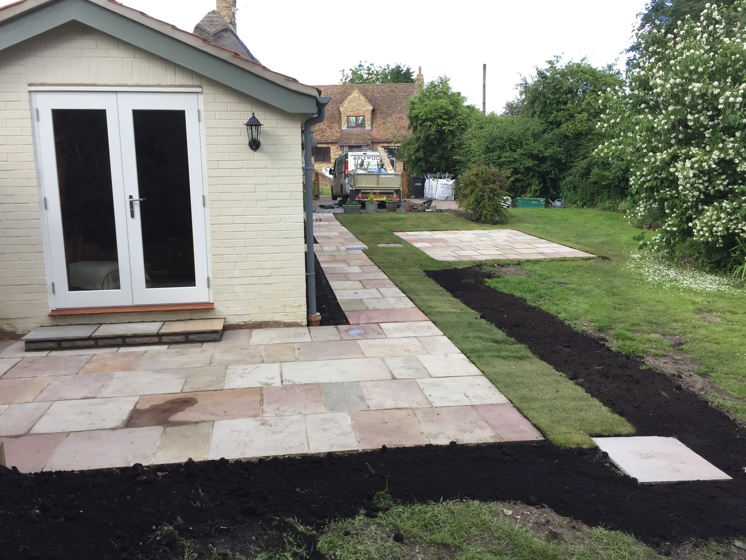 Conservation project works in progress beside historic buildings